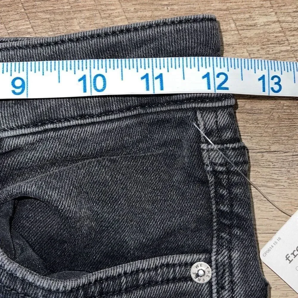 Free People Womens Fringe Hem Solid Cotton Blend Skinny Jeans Black‎ Size 26 NWT